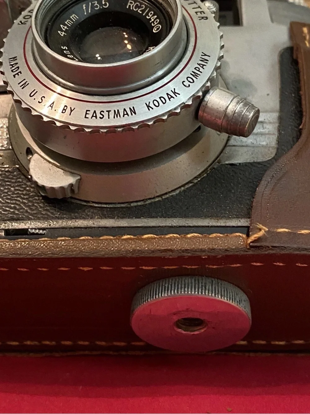 Vintage Kodak Signet 35 Camera with Brown Leather Case and Silver Metal Body
